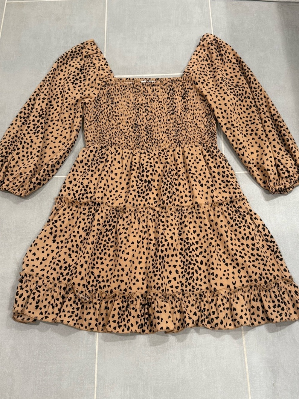 Pink Lily leopard print long sleeve ruffle dress